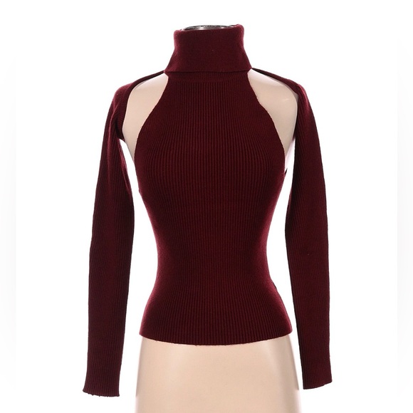 Wayf Sweaters - WAYF Burgundy Cut-Out Sweater